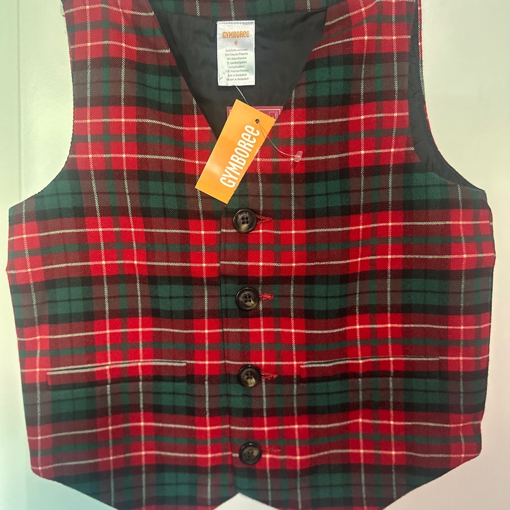 Gymboree Red and Green Plaid Vest & Pant Set
